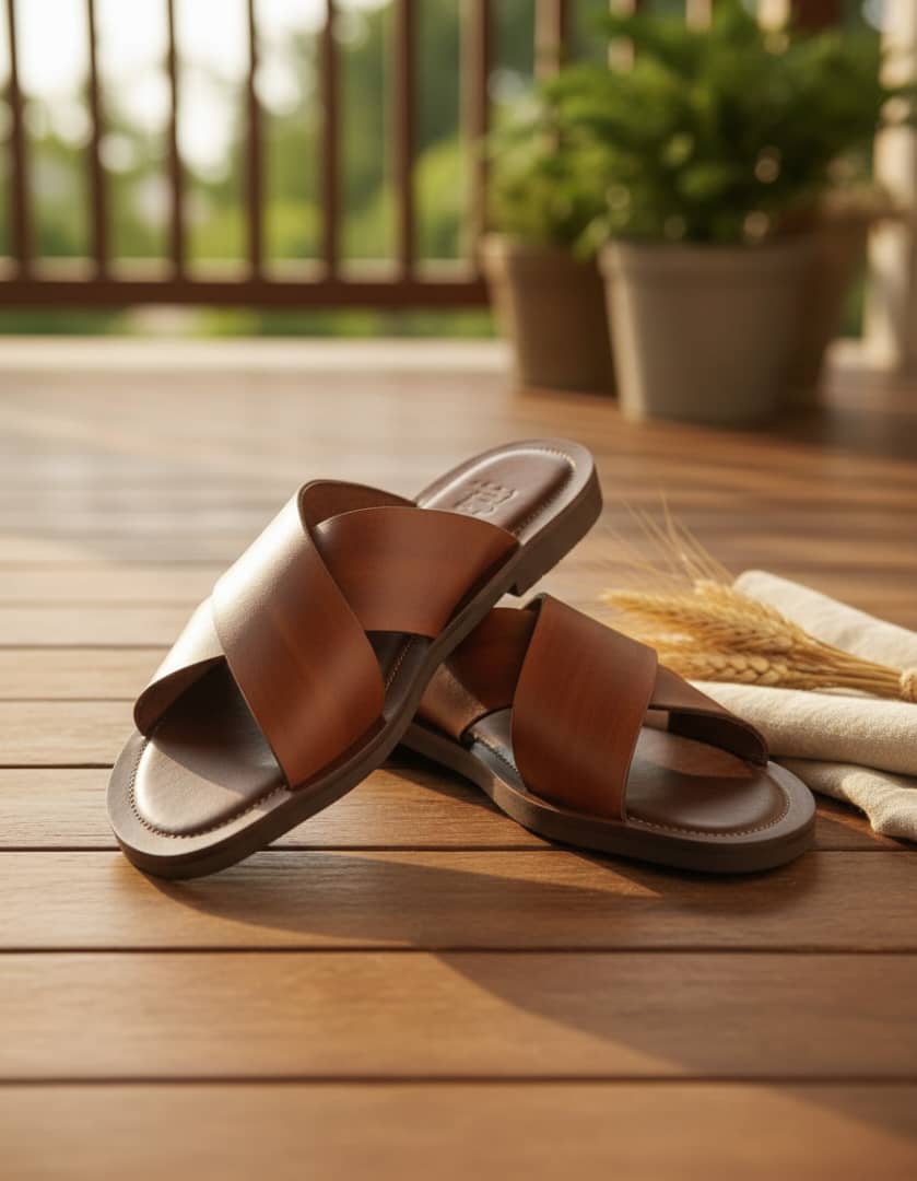 Sandales à Lanières Croisées en Cuir Cognac