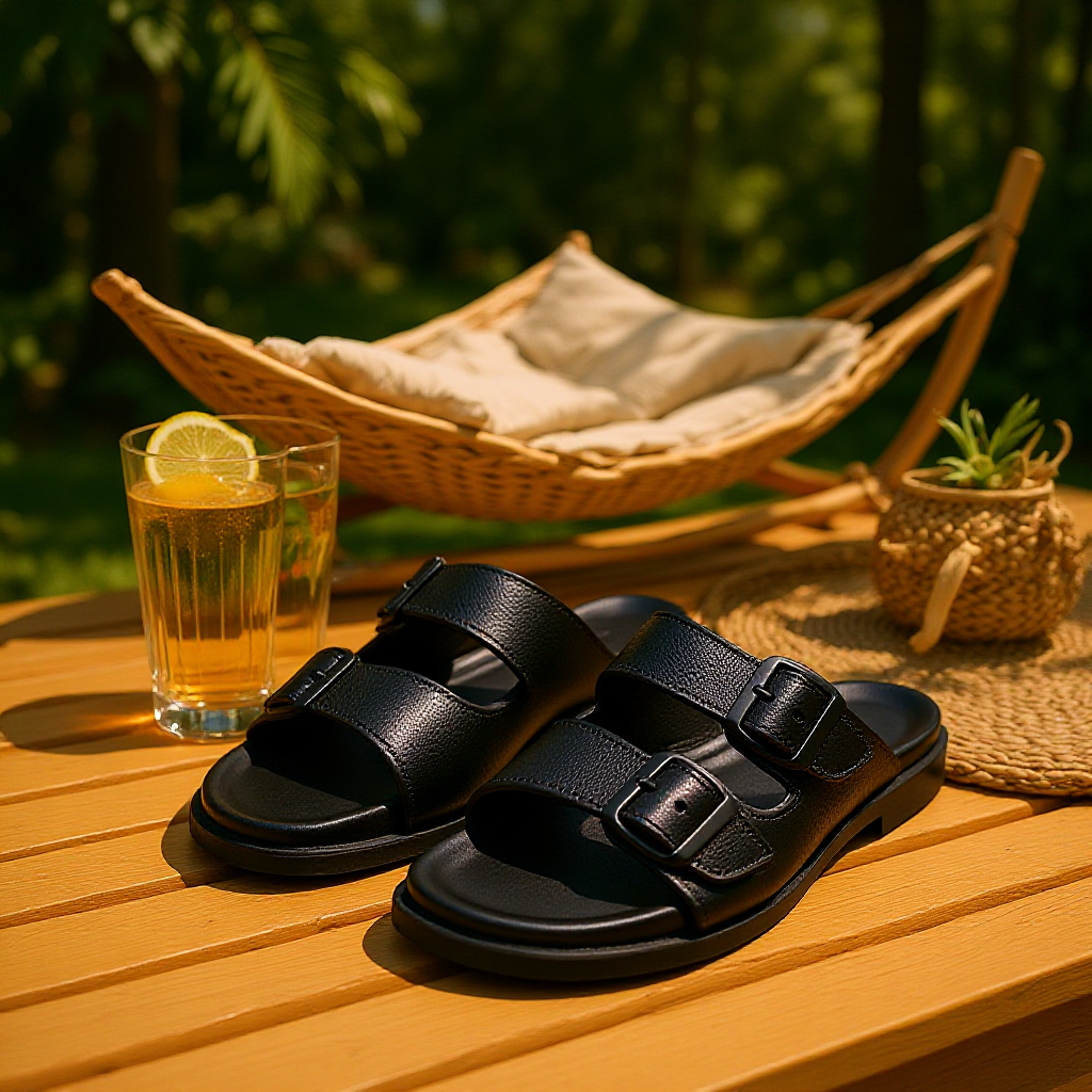 sandales Bi Boucles noir en cuir